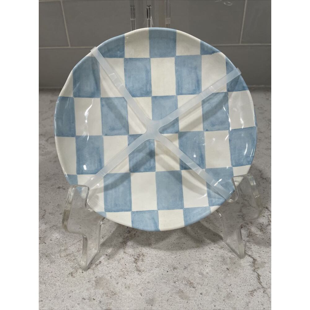 Set 4 BLUE CHECKERED 6.5” Appetizer Salad Dessert Snack Plate Plates Melamine